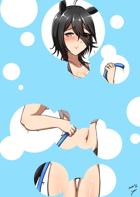 水着嫁カフェ～濡れ透けシャツ編～2枚目は、なんか昔あった「何も着ていないように見えるクリアファイル」みたいなアレをやりたかった。#マンハッタンカフェ#ウマ娘 