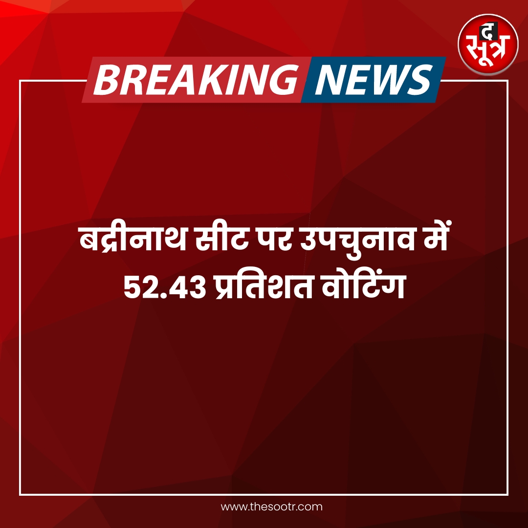 TheSootr's tweet image. #BreakingNews 
बद्रीनाथ सीट पर उपचुनाव में 52.43 प्रतिशत वोटिंग।

#Badrinath #BY_Election #UttarakhandAssembly #latestnews #Hindinews #TheSootr