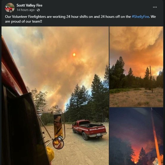 CarrieAmanda85's tweet photo. If you are of a praying inclination, please pray for Scott Valley California. Pray for those displaced by the evacuations. Pray for those choosing to stay instead of evacuating. Pray for those waiting to be told they need to evacuate. Pray for those fighting the fires. https://t.co/3Er6AqjhFg