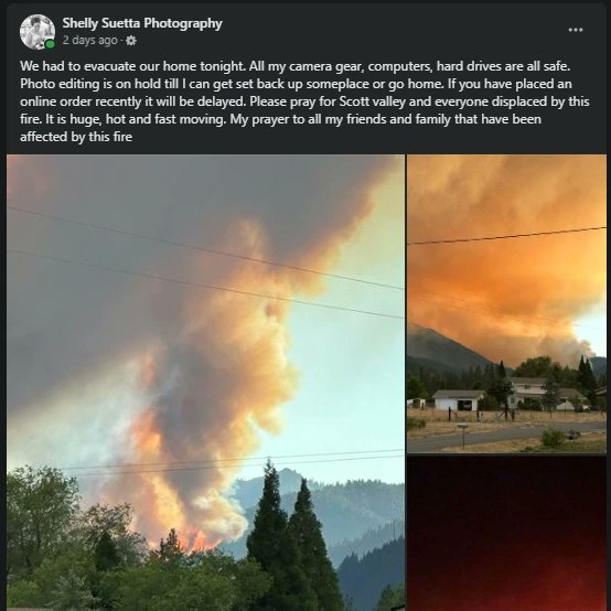 CarrieAmanda85's tweet photo. If you are of a praying inclination, please pray for Scott Valley California. Pray for those displaced by the evacuations. Pray for those choosing to stay instead of evacuating. Pray for those waiting to be told they need to evacuate. Pray for those fighting the fires. https://t.co/3Er6AqjhFg