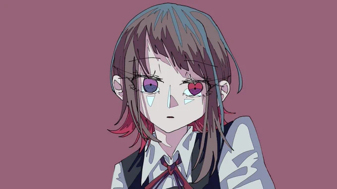死ぬほどキャラデザもいい感じなので見て片目ハートかわいいでしょ!!心が不安定なイメージで髪型もアシメにしてみました 