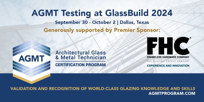 NACCProgram's tweet image. AGMT will conduct live testing on the show floor during @GlassBuild Trade Show 2024! Special thanks to Premier Sponsor FHC Frameless Hardware Company.