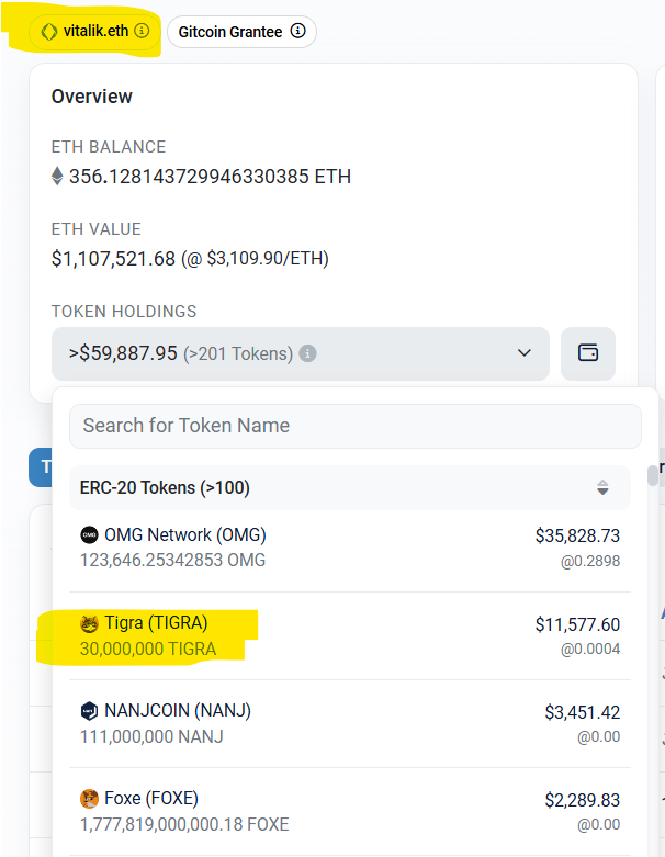 <a href="/lilpump/">Lil Pump</a> Trust in the #Ethereum Cat $Tigra 

The beloved family cat of <a href="/VitalikButerin/">vitalik.eth</a> 

It's the number #1 meme coin in Vitalik's wallet👀

Join us at <a href="/tigraeth/">Tigra | Vitalik Buterin’s Cat.</a> where the community is growing strong to support the next wave of growth on Ethereum