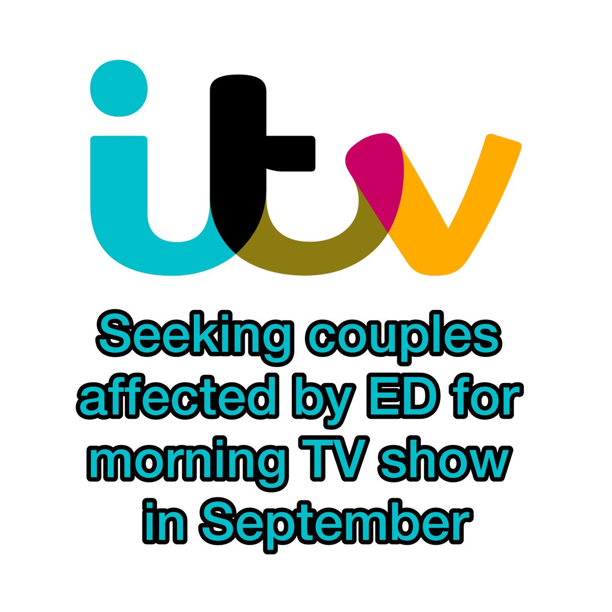 AlixFox's tweet photo. Looking for couples to appear on a popular ITV morning show in September:

🔹The segment is about alternatives to V-iagra and will be presented by me and a leading GP

🧵#journorequest #TVrequest https://t.co/C5CuFySMXX