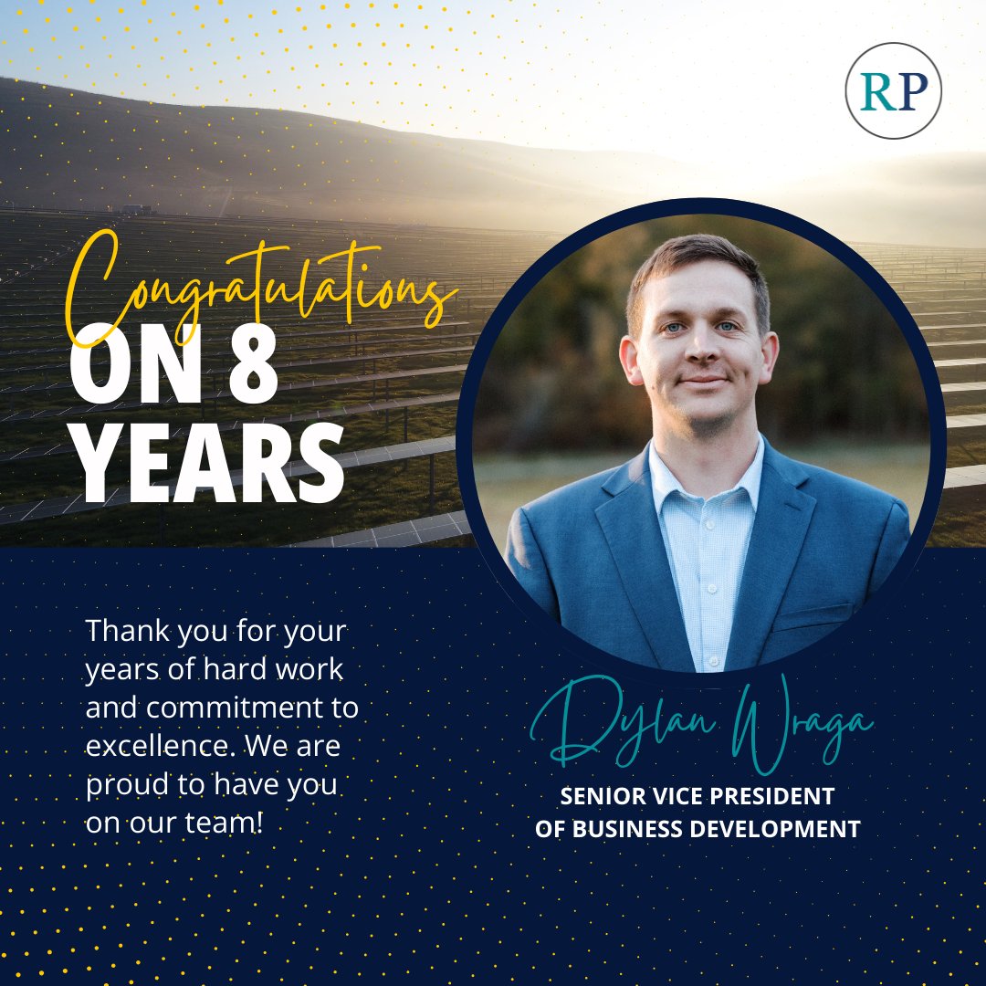 ampacity_llc's tweet photo. Join us in congratulating Senior Vice President of Business Development Dylan Wraga on celebrating eight years at RP! Your passion, dedication, and commitment to excellence have been instrumental to our success, and we are proud to have you on our team. 
#SolarInMotion https://t.co/S9obzsoN2J