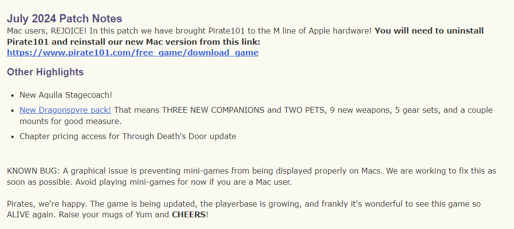 REJOICE MAC USERS! PIRATE101 IS NOW AVAILABLE ON THE MAC!! You will need to uninstall the current game and re-install the new version! Click on the link below QUICKLY
pirate101.com/free_game/upda…