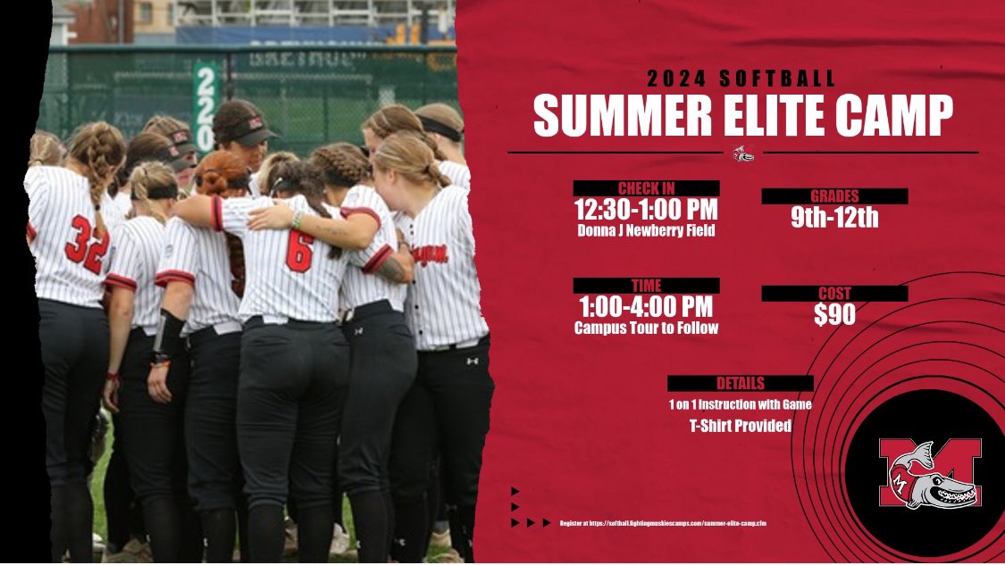 Less than one month away from our Summer Elite Camp! 

Come work with current Muskie softball players as well as our coaching staff! 

Register via the link in our bio!