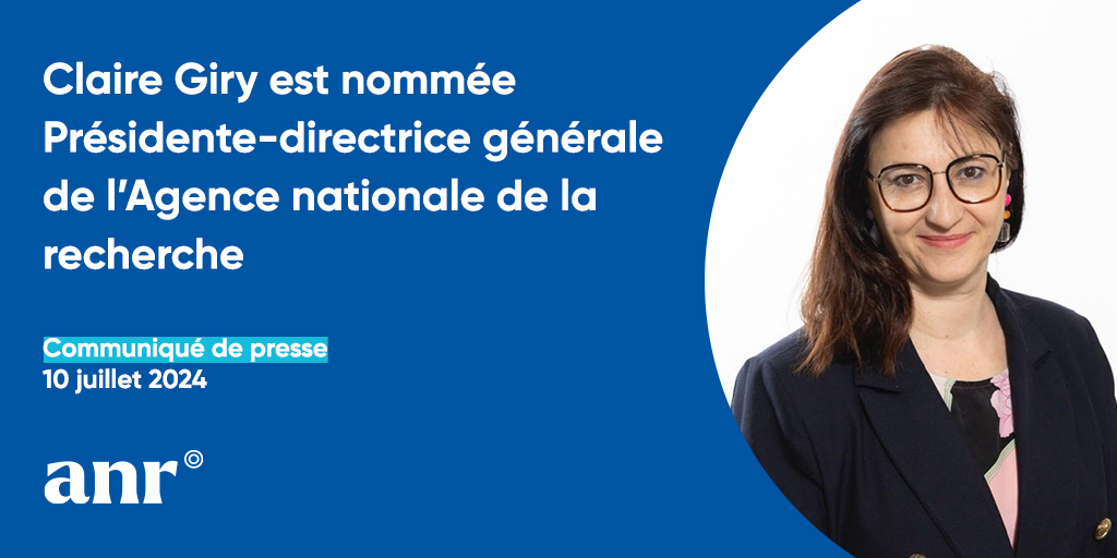 [Communiqué de presse] Claire Giry est nommée Présidente-directrice générale de l'#ANR par décret du Président de la République publié au Journal officiel du 9 juillet 2024. Elle prendra ses fonctions le 11 septembre 2024, pour un mandat de cinq ans.
➡ bit.ly/4cEMZoH