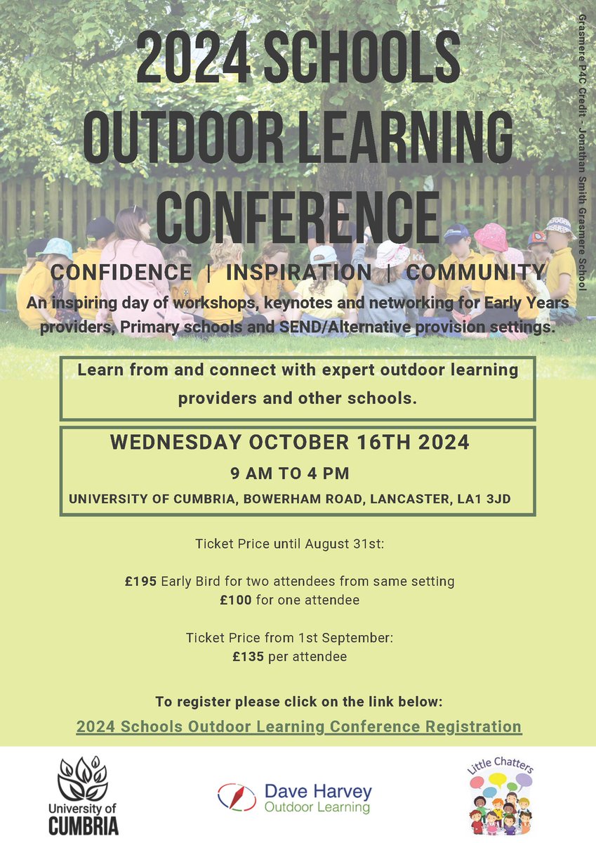 CumbriaUni's tweet photo. Join us at the Schools Outdoor Learning Conference this October! Enjoy CPD workshops, keynotes, connect with experts and boost outdoor learning in your curriculum. 

Register now for early bird tickets: https://t.co/FJBbWDjQ5b @little_chatters https://t.co/PMFvytXnfS