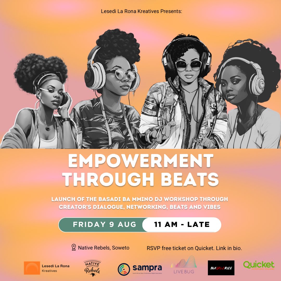 Lesedikreatives's tweet photo. Join us for the exciting launch of the Basadi Ba Mmino DJ workshop🎧. Tickets are free but make sure to secure yours!✨ #DJWorkshop  https://t.co/8MulK6NnAF https://t.co/IKSWhbpzbL
