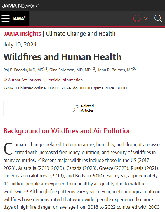 Wildfires affect human health and health care systems in multiple ways. This JAMA Insights suggests ways clinicians can respond, including through clinical care, advocacy, community education, and public health practice. ja.ma/3zJOVgW