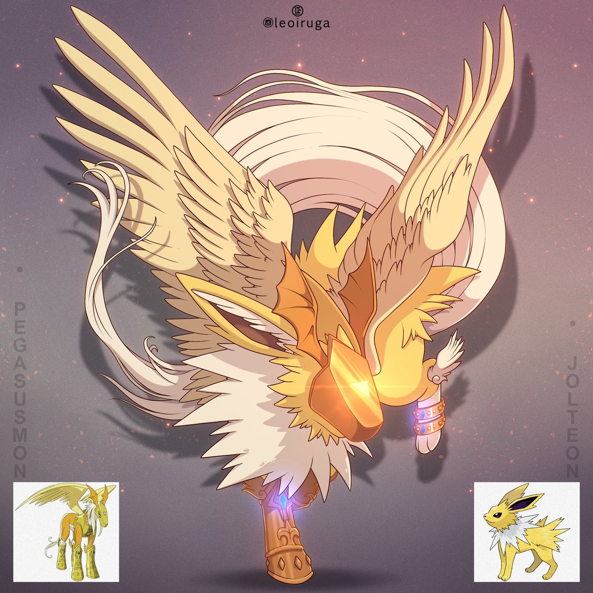 leoiruga's tweet photo. Eeveelution &amp; Digimon Fusion Part 8
The end of this series 🤍🥹

Jolteon and Pegasusmon ⚡️💛

#pokemon #pokemonart #jolteon #pegasusmon #digimon #pokeart #poke #pokefusion https://t.co/qMQJ1XuEUf