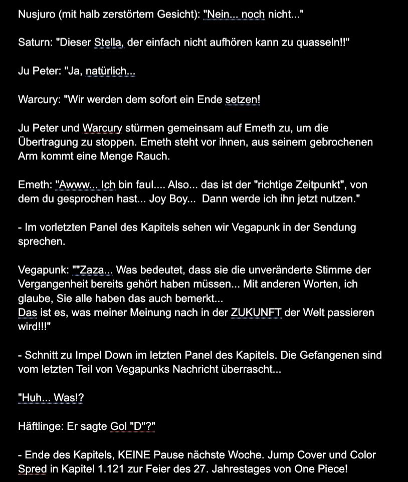 RaftelD1's tweet photo. Zusammenfassung Kapitel 1120

#onepiece #ONEPIECE #onepiecenews #onepiecenewsgermany #opspoilers #onepiecechapter #onepiece1120 #ONEPIECE1120 https://t.co/XDmw6H4j8p