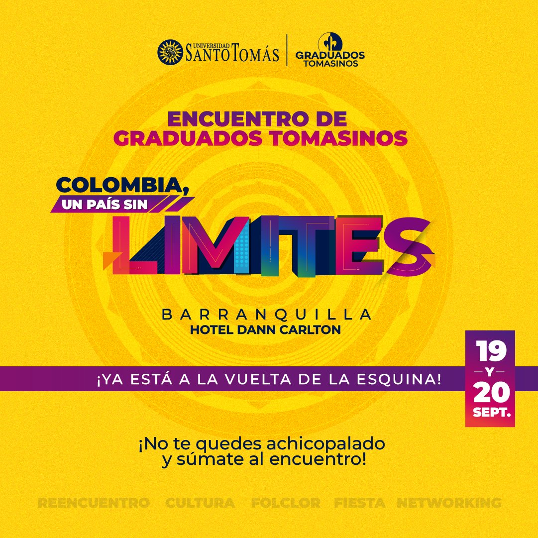 Universidad Santo Tomás Bucaramanga (@santotobga) on Twitter photo "¡Ey! Tomasino #EncuentrodeGraduados nos espera 📷 19 y 20 de septiembre 📷Barranquilla 📷Los mejores speakers nacionales e internacionales 📷Comida 📷Música
#SomosSantoto
<a href="/JurgenKlaric/">Jurgen Klaric</a> <a href="/MauricioCard/">Mauricio Cárdenas S.</a> <a href="/GralJuvenalDiaz/">General Juvenal Díaz</a> @rikarenaoficial "¡Ey! Tomasino #EncuentrodeGraduados nos espera 📷 19 y 20 de septiembre 📷Barranquilla 📷Los mejores speakers nacionales e internacionales 📷Comida 📷Música
#SomosSantoto
<a href="/JurgenKlaric/">Jurgen Klaric</a> <a href="/MauricioCard/">Mauricio Cárdenas S.</a> <a href="/GralJuvenalDiaz/">General Juvenal Díaz</a> @rikarenaoficial