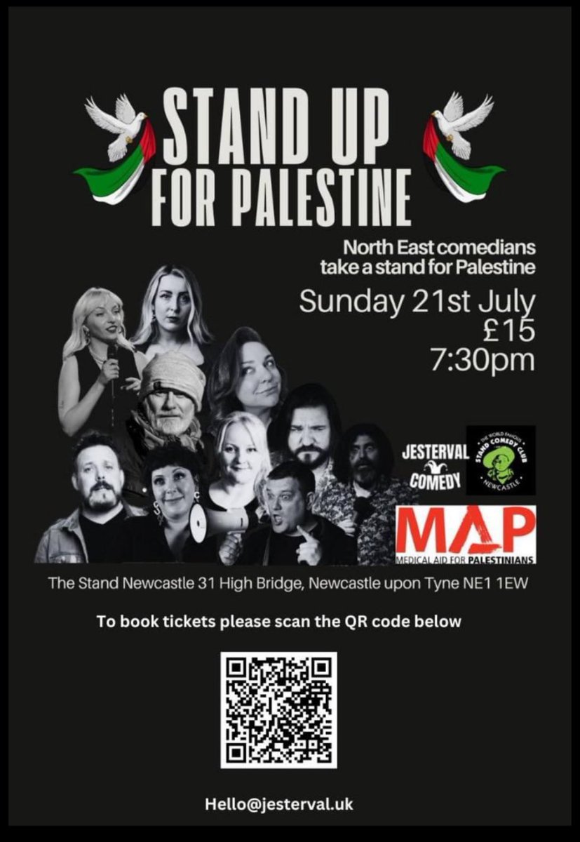 STAND UP FOR PALESTINE!

Join some of the most talented and hilarious comedians at The Stand Comedy Club, Newcastle on Sunday 21st July to raise funds for Medical Aid for Palestinians (MAP ). 

Book your tickets here: seetickets.com/event/stand-up…

#standup #palestine #comedy