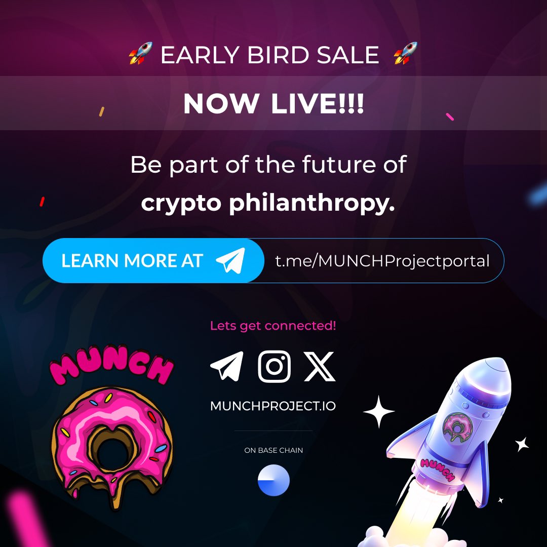MunchToken's tweet image. We are pleased to announce that our early bird sale is now live!!!

This is a previous holder exclusive, so if you ever held munch, head to our website, connect your wallet and enjoy the ride 😎

What you have to do:
1) Go to munchproject.io 
2) scroll down to the section…