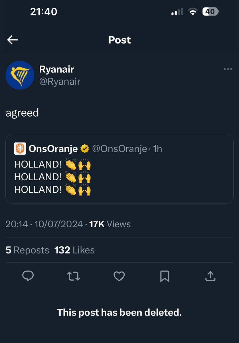 COLS_PLACE's tweet photo. Naughty naughty @Ryanair  - tweeting then realising a few seconds later they might be upsetting their English customers 😆 #ryanair #EURO2024 #PRdisaster https://t.co/mQJHEqEl7e