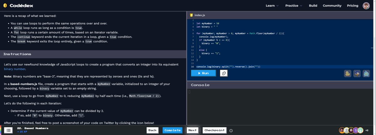 bubbleums's tweet photo. Codedex day 4! Made a program that converts any given number to their binary equivalent, with a little help from my Internet (aka boyfriend who knows how to google...) 
#30NitesOfCode https://t.co/7A5evSvYXG