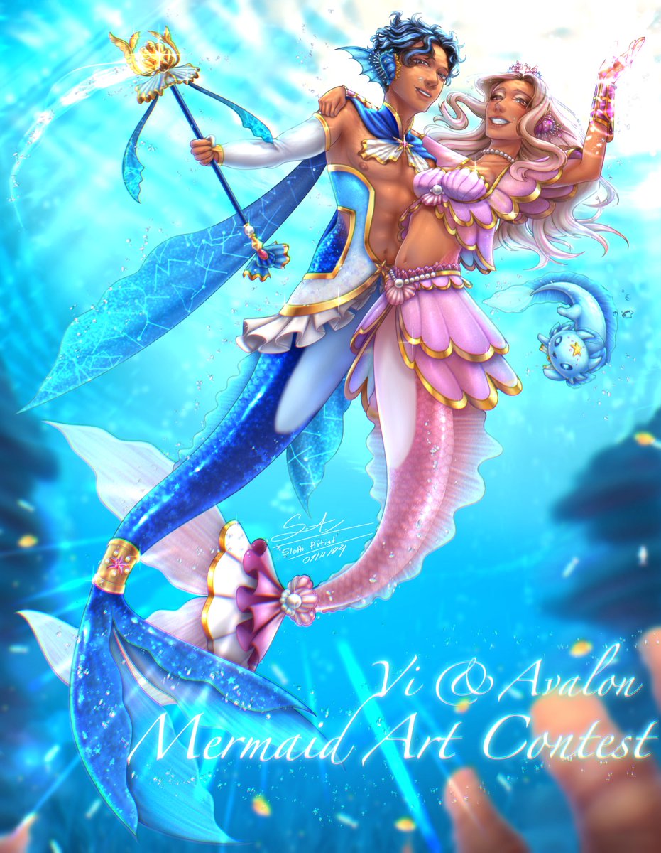 Sloth__Artist's tweet photo. My first ever art contest 
✨Vi &amp; Avalon✨  💫🧜‍♂️🧜‍♀️🌟💫

#VionciiSummerAC #VionciiSummerAC24  #VionciiArt https://t.co/onqWnei7xX