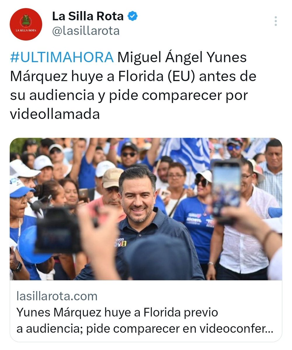 catrina_nortena's tweet image. #NoticiasDeÚltimaHora
🚨 HUYE Y SE CONVIERTE EN PRÓFUGO DE LA JUSTICIA @MYunesMarquez 

FICHA ROJA por huir a Florida, ya que tenía audiencia mañana por delitos de corrupción y enriquecimiento ilícito.

Me encantan los finales felices...