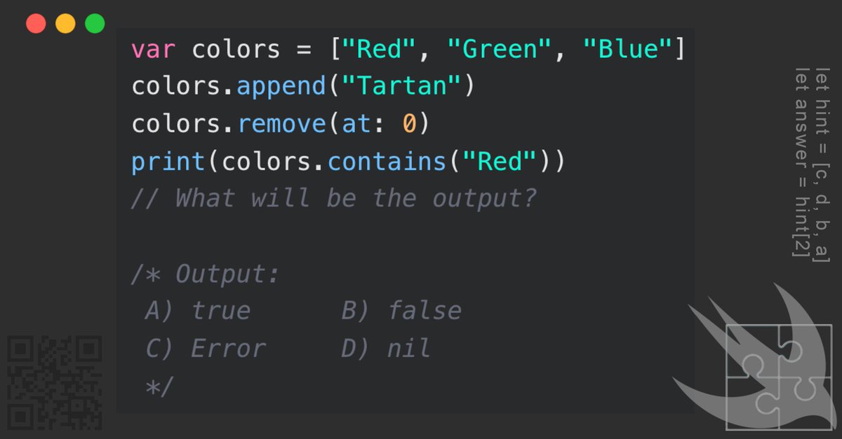 GregCoolShade's tweet image. ★☆☆☆☆ Can you figure out the output of this Swift array operation? #SwiftCoding #CodeChallenge #LearnSwift
