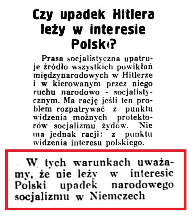 P_P_o_P_W's tweet photo. Gdybyście w czerwcu 39 czytali prasę ONR, to dowiedzielibyście się, że upadek Hitlera nie leży w interesie Polski.

Bo jak nie będzie Hitlera, to będą Żydzi i socjalizm, a to o wiele większe zagrożenie dla Polski!

Autor tej błyskotliwej analizy 2 lata później zgin��ł w Auschwitz. https://t.co/rJoFwna3Sx