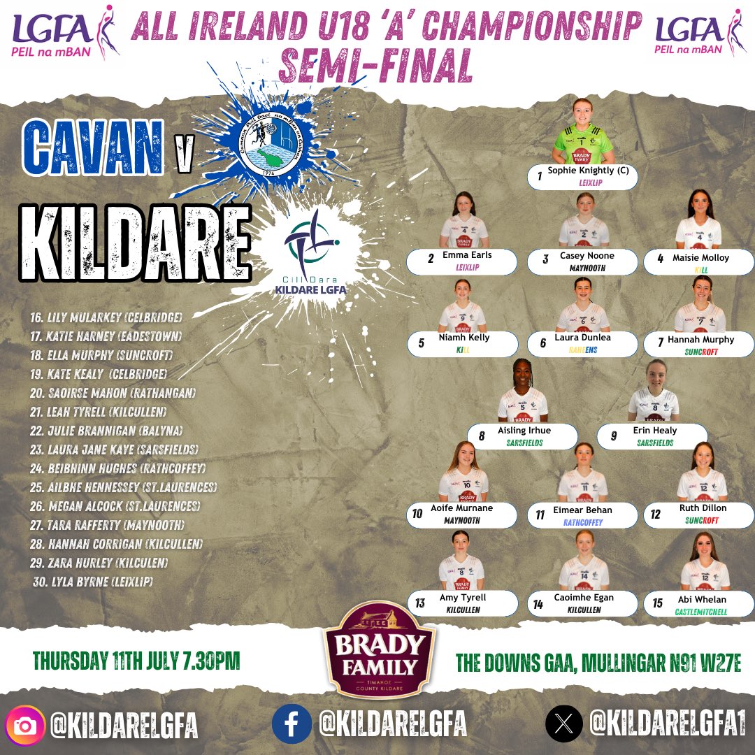 🚨 It’s Minor Championship time!

🏆 All-Ireland U18 ‘A’ Championship Semi-Final 

📅 Thursday 11th July

🏐 Cavan v Kildare

⏰ 7:30pm

🏟️ The Downs GAA, Mullingar N91 W27E

Best of luck to the team and management!

Purchase tickets at the link below 🎟️

universe.com/events/all-ire…