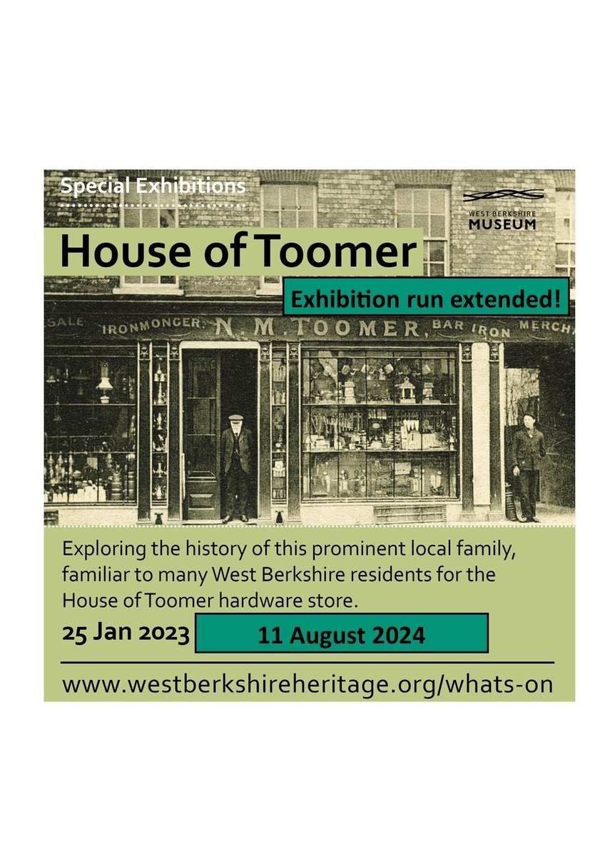 WBerksMuseum's tweet photo. The House of Toomer exhibition will be closing on 11th August, so you only have one more month to see photos of the shop's interior, artefacts relating to the Toomer family, and read information about their fascinating history. #Toomer #Newbury https://t.co/VBJjDdTP9c