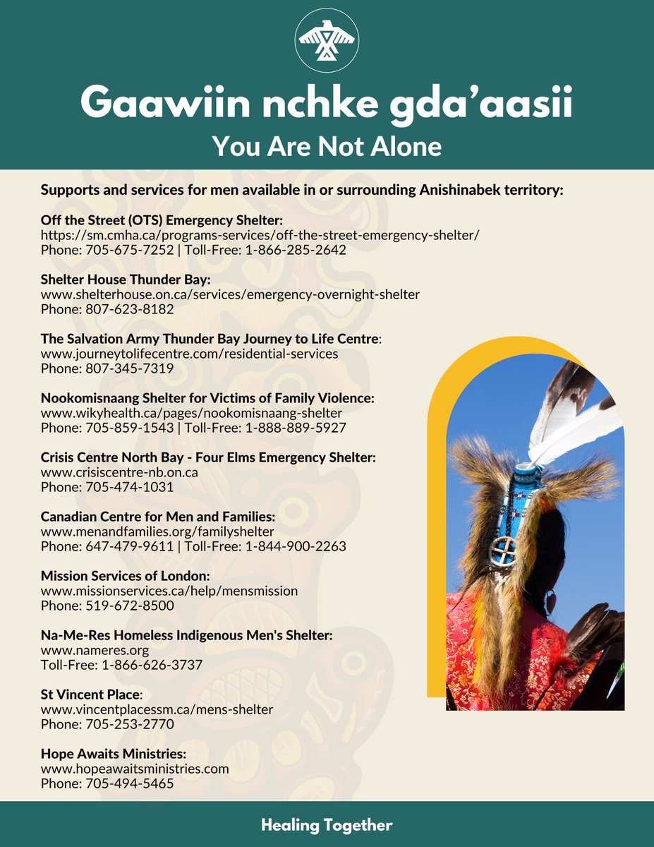 Aboriginal_Link's tweet photo. RT @AnishNation:
You Are Not Alone - Gaawiin Nchke Gda'aasii

Help us help others by sharing this list of helpful supports and services for men available in or surrounding Anishinabek territory.

#MentalHealth #MentalHealthMatters https://t.co/uZbDSHl24a