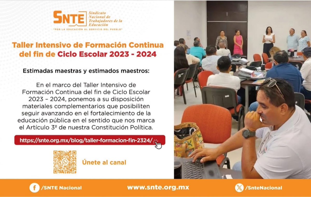 JesusSerranoAg1's tweet photo. ‼️Aviso Importante‼️

👩🏻‍🏫👨🏼‍🏫Si participas en el Taller Intensivo de Formación Continua de fin de Ciclo Escolar 2023-2024.
El #SNTE pone a tu alcance materiales complementarios.
Descárgalos🔗  👇
https://t.co/iuvysGovup https://t.co/wYZ4iIkxzQ