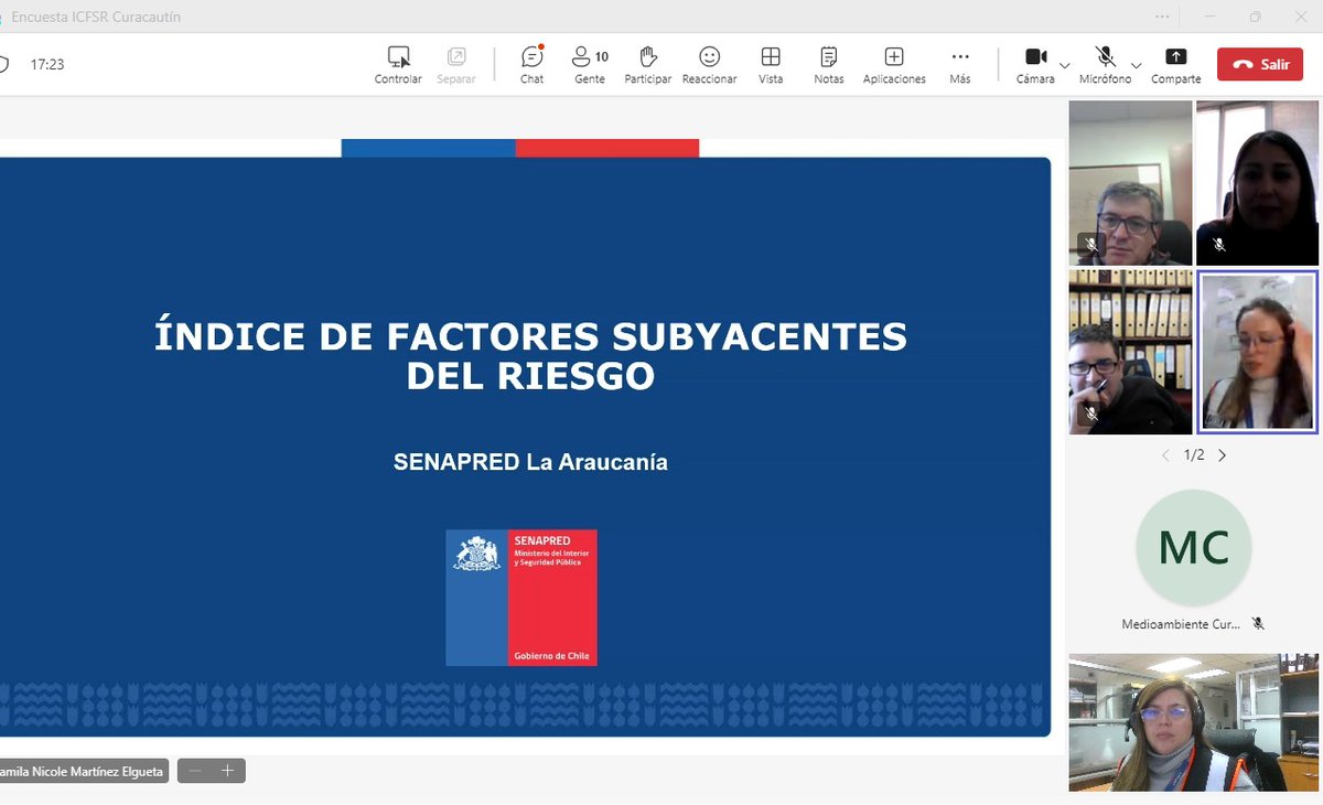 Senapred's tweet photo. Equipo regional de #SENAPREDAraucanía asesora proceso de aplicación de encuesta de Índice Comunal de los Factores Subyacentes del Riesgo de Desastres #ICFSR, para las comunas de #Pucón y #Curacautín.
Este proceso representa una medida del nivel de riesgo comunal y considera el análisis de cuatro dimensiones: Ordenamiento Territorial; Gobernanza; Cambio Climático y Recursos Naturales; y Condiciones Socioeconómicas y Demográficas.