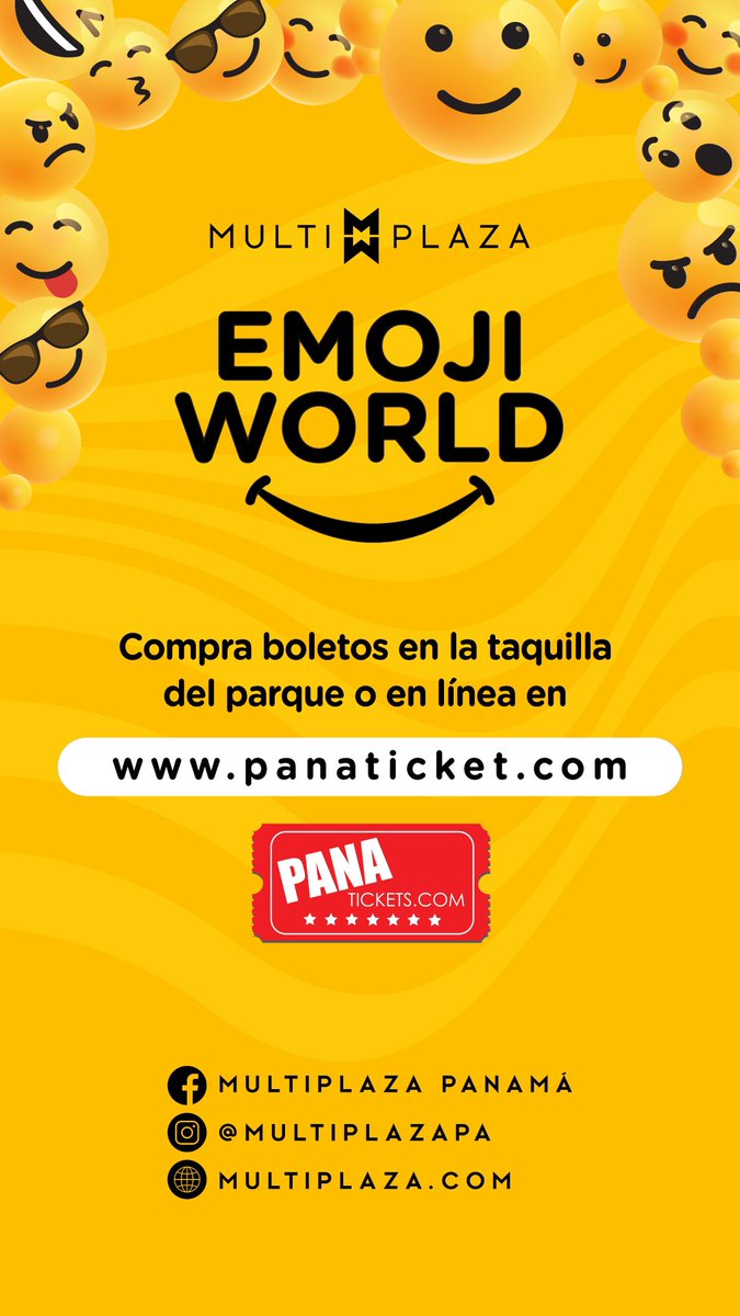 Te esperamos en la Plaza del Sol hasta el 28 de Julio para que vivas una explosión de emociones y mucha diversión en Emoji World 🤩🤪
Un espacio único donde podrás sumergirte en el mundo de los emojis y vivir muchas emociones.🥳
20 minutos: $7:00 + ITBMS y cargos de servicio 😍😆
