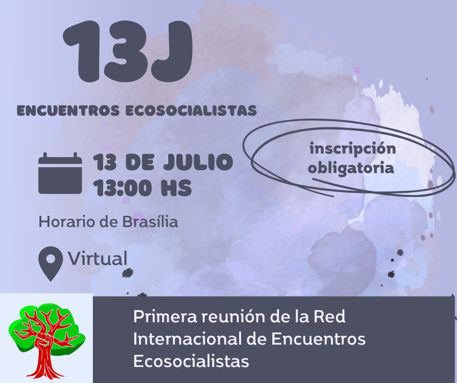 💚 El 13 de Julio, a las 13hs, horario de Brasília, tendremos la primera reunión para la conformación de la Red Internacional de Encuentros Ecosocialista. 

¡Nos vemos! 🙂

Les dejamos el formulario: docs.google.com/forms/d/e/1FAI…