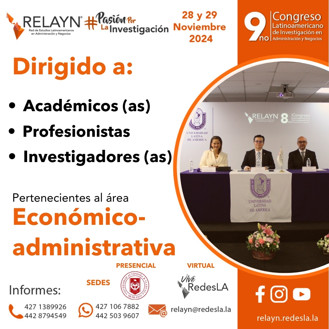 Relayn_Oficial's tweet photo. 🟠Nuestro #Congreso #RELAYN 2024 está más cerca que nunca. No se pierda la oportunidad de participar en este magno evento académico con valor curricular 📚: https://t.co/23vf8u6GdH.

#Investigación #Investigadores #Tlaxcala #Administración #Negocios #UATx https://t.co/OqTy95O42o