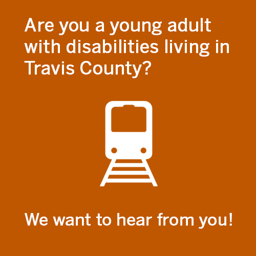Texas Center for Disability Studies (@tcds_ut) on Twitter photo Are you a young adult (18 to 25) with disabilities living in Travis County? You are invited to join “Project ITTH” - a research study to learn about ways that young adults with disabilities use transportation to travel.
If interested, send an email to pclee@utexas.edu. Are you a young adult (18 to 25) with disabilities living in Travis County? You are invited to join “Project ITTH” - a research study to learn about ways that young adults with disabilities use transportation to travel.
If interested, send an email to pclee@utexas.edu.