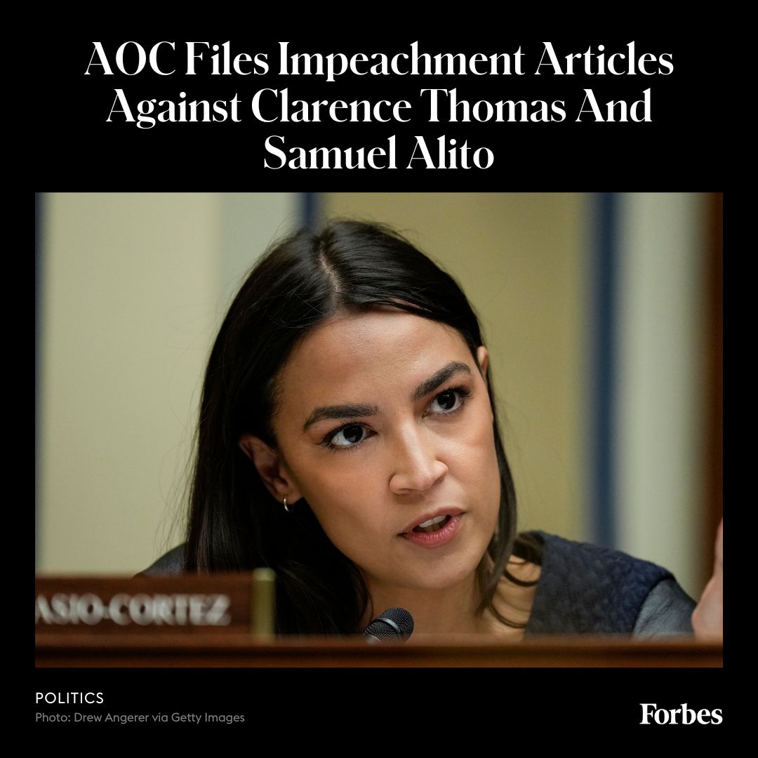 Rep. Alexandria Ocasio-Cortez and other Democrats filed articles of impeachment Wednesday against Supreme Court Justices Clarence Thomas and Samuel Alito.  trib.al/3BACRZ3