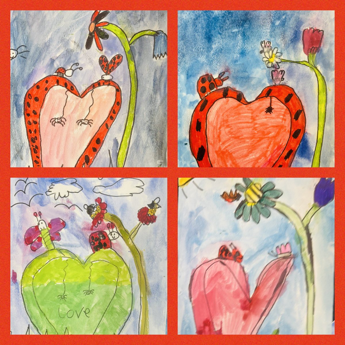 art4creativity1's tweet photo. After School Club @ArchibaldFirst KS1: we drew these gorgeous leaf hearts for all the insects that help our world! We sketched a heart first, then we turned it into leaves! We drew our own flowers &amp; grass before adding our favourite insects! What a great way to end the year! 😊 https://t.co/VPkE1mThD9