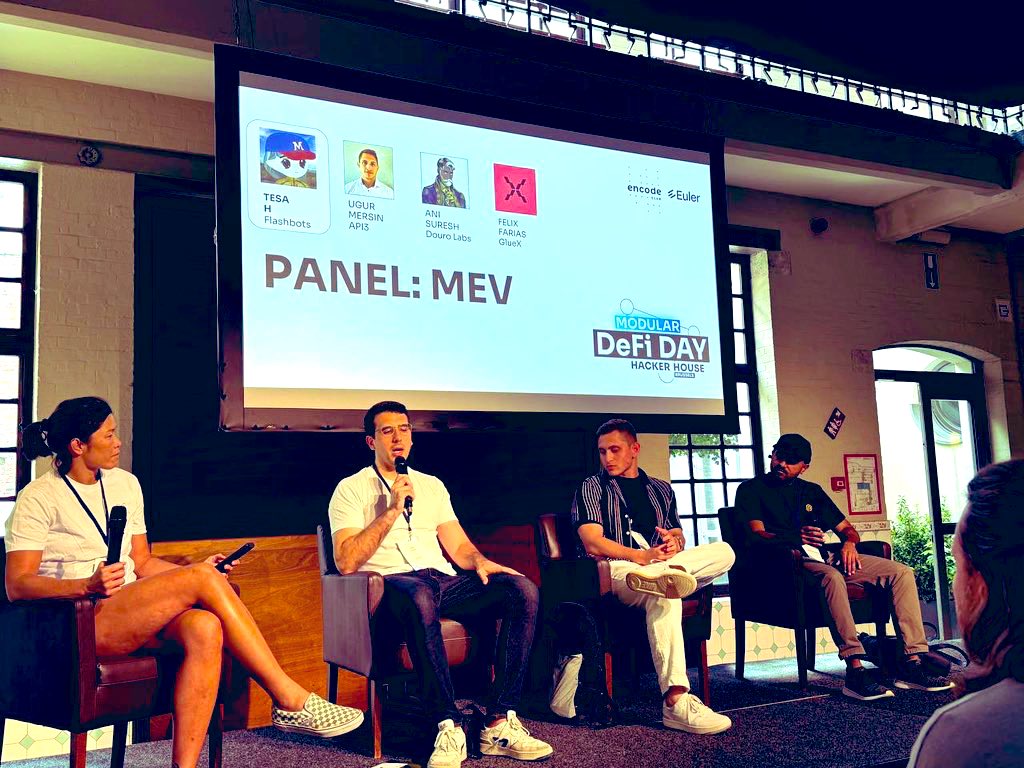 GluexProtocol's tweet photo. Today we took the stage together with @API3DAO and @PythNetwork for a very interesting panel discussion on MEV moderated by @flashbots 

Key takeaway: 

Unified, high-performance solve compute will have an impact in every corner of DeFi. Really exciting things ahead of us 🔥🤖 https://t.co/lnmTY1NZ2F