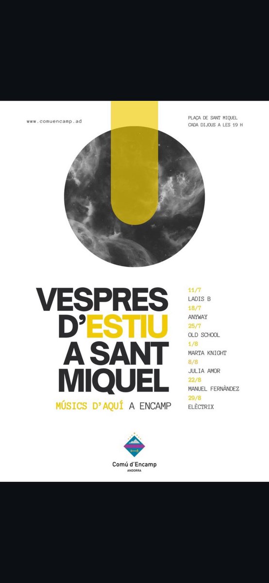 Demà dijous toquem a les 19h a la Plaça de St. Miquel d'Encamp amb tota la banda! Join us 😎😉🎸 <a href="/Oriol_Vilella/">Oriol Vilella Sala</a> @davidtecnic