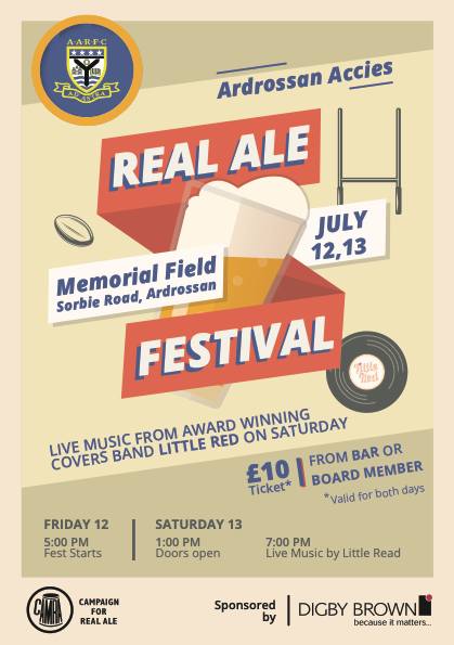 There will be a North Ayrshire Social at Ardrossan Rugby Club on Friday, 12 July, at 19:30. During this event, attendees will have the opportunity to sample some of the beers available at the Music and Ale Festival.