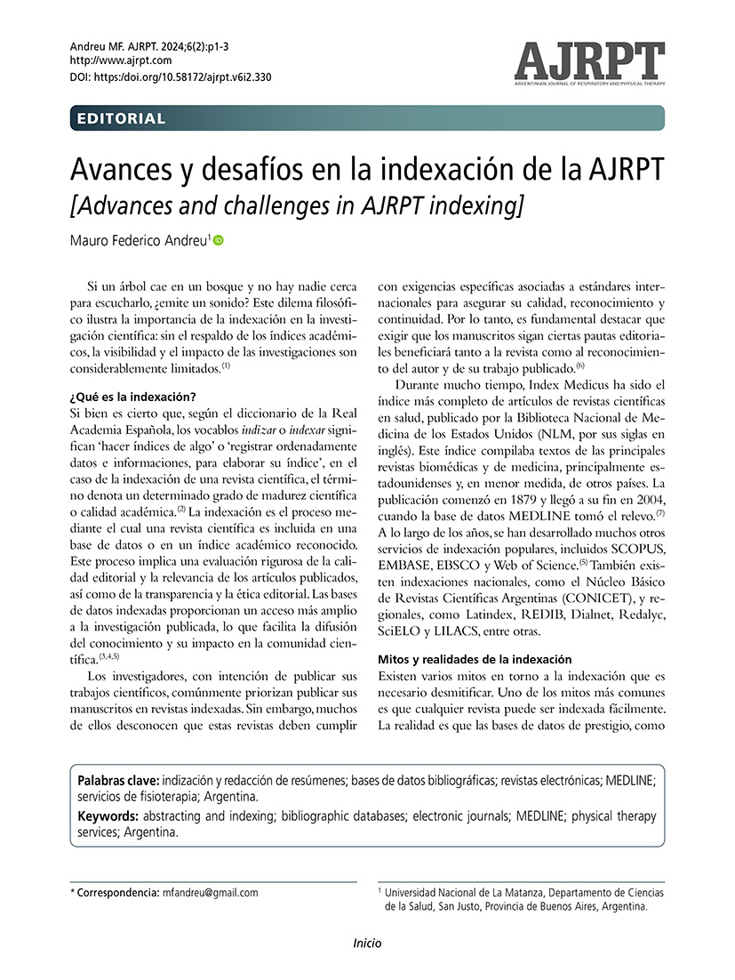 Nuestro editor en jefe, en su última editorial, destaca la importancia de la indexación en la investigación científica y el impacto que ésta misma tiene en la visibilidad y reconociemiento de nuestras publicaciones. 📄🔍 
#AJRPT#sumatealaAJRPT#investigacióncientífica#indexación