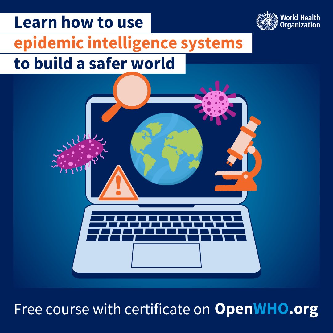 Chikwe_I's tweet photo. #WHOPandemicHub in collaboration with @ECDC_EU, @CDCgov and @istsupsan are excited to announce that our free course on Pandemic and Epidemic Intelligence Systems is now live on #OpenWHO! 
 
Find out more on how you can earn your certificate: https://t.co/6MRK2JuKbR https://t.co/iBzOUhRf12