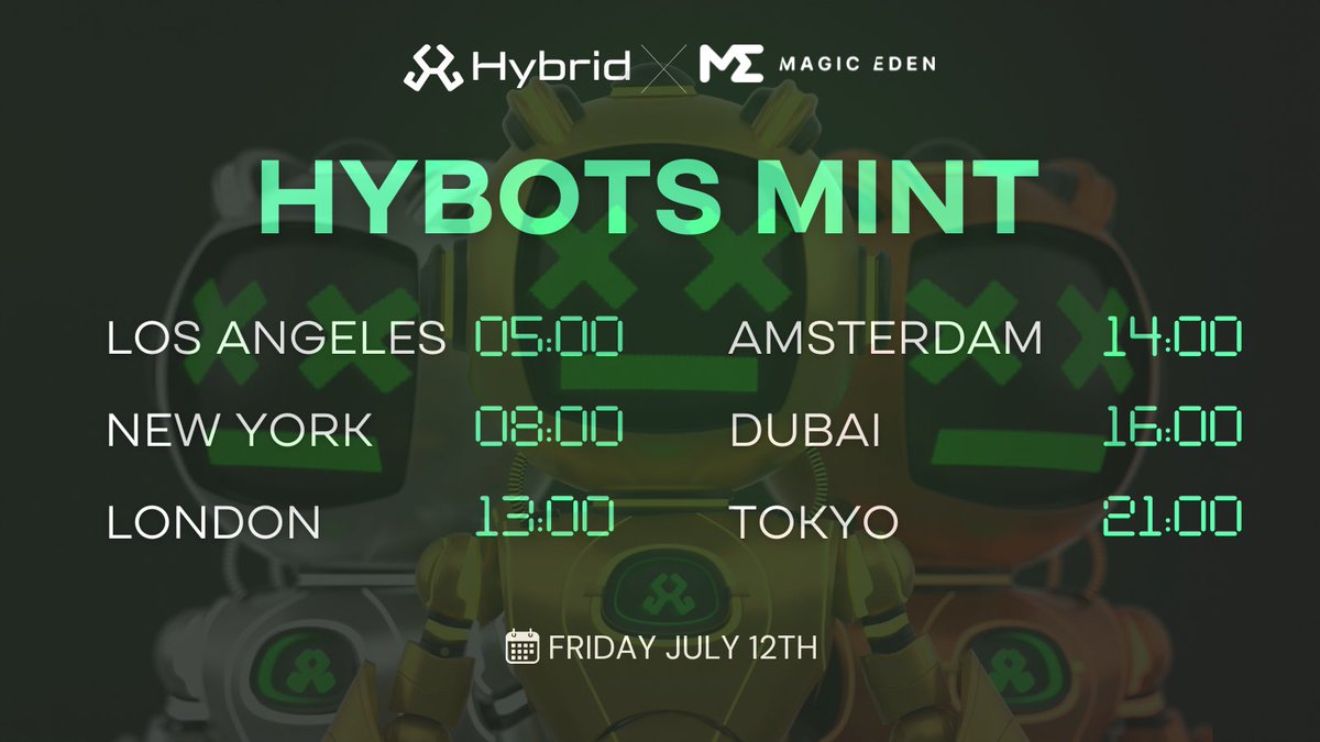 Just 2 days until the Hybots NFT mint!

Check out the timing and minting stages here: magiceden.io/launchpad/hybo…

If a stage sells out, the next one opens immediately (no waiting period)

Enter the AI revolution and become part of Hybrid.

Join Hybots.