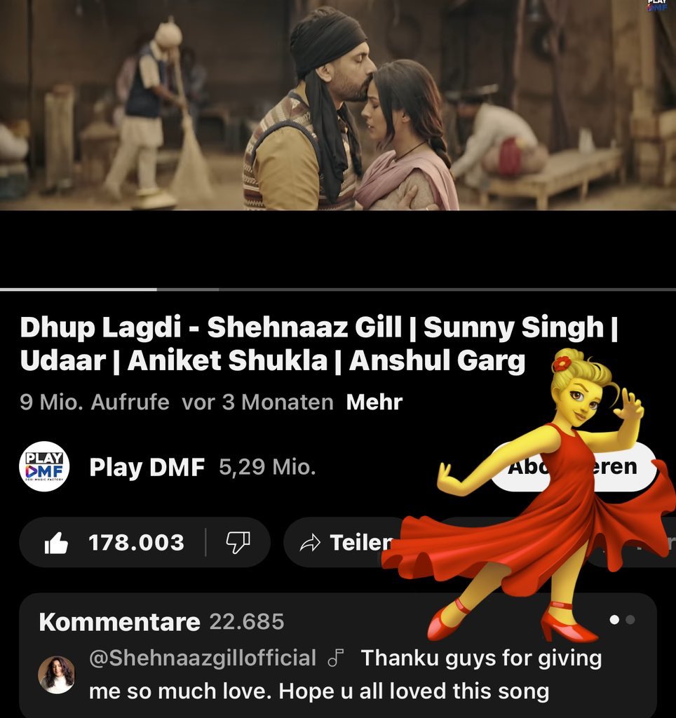RavinderHira3's tweet photo. Congratulations Guys 🎉💃🎊🔥
9️⃣Millions done  ✅ 
1️⃣7️⃣8️⃣K Likes and  👍
2️⃣2️⃣K Comments ♥️
Let’s do 1️⃣0️⃣M 
Keep streaming  #DhupLagdi 🫶

https://t.co/yvomWzhS8P…

@ishehnaaz_gill 
#SHEHNAAZGILL #ShehnaazGallery #ShehnaazSongDiary https://t.co/gkkVldy7rz