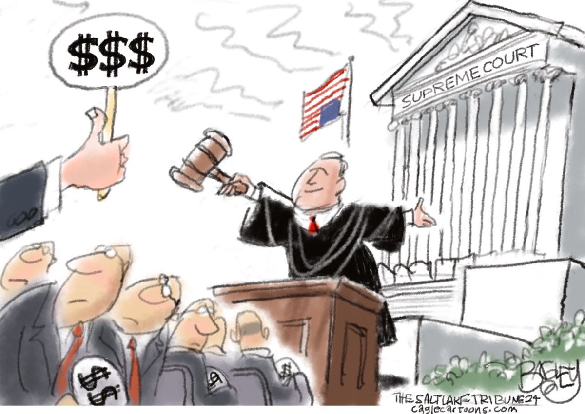 EandPCartoons's tweet image. Pat Bagley, The Salt Lake Tribune @Patbagley 
#scotusiscompromised #SCOTUSisCorrupt