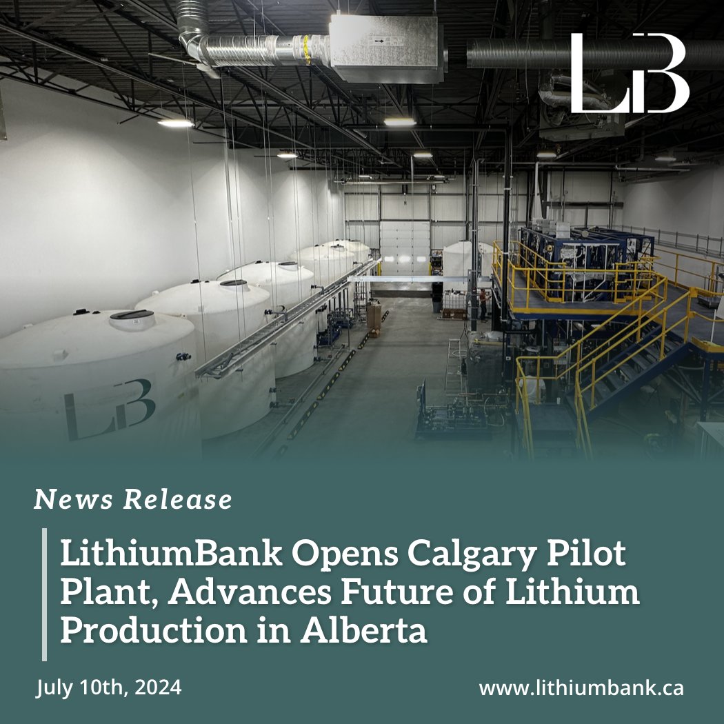 [NEWS] LithiumBank Opens Calgary Pilot Plant, Advances Future of Lithium Production in Alberta   

Visit our website for the full release: bit.ly/3zzir9p   

TSX.V: LBNK  |  OTCQX: LBNKF   

#Lithium #LithiumNews #CleanEnergy #Alberta