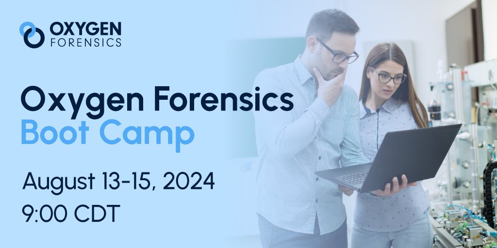 oxygenforensic's tweet image. 📣#OxygenForensics Boot Camp live online training in Central Time!💻
Extract devices, import extraction formats of different device and data types, and learn technology to organize data, streamline workflows and apply new reporting methods.
Register now! zurl.co/uhEU