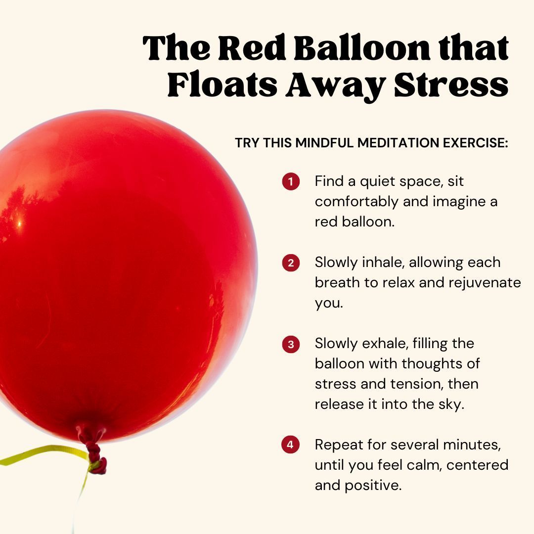 HealthyCuse's tweet image. Fill the red balloon with your stress... and watch it float away!! 🎈

Mindful visualization is an effective method for improving your outlook. Think of the red balloon the next time you're feeling overwhelmed.

#redballoon #destress #mindfulness #meditation