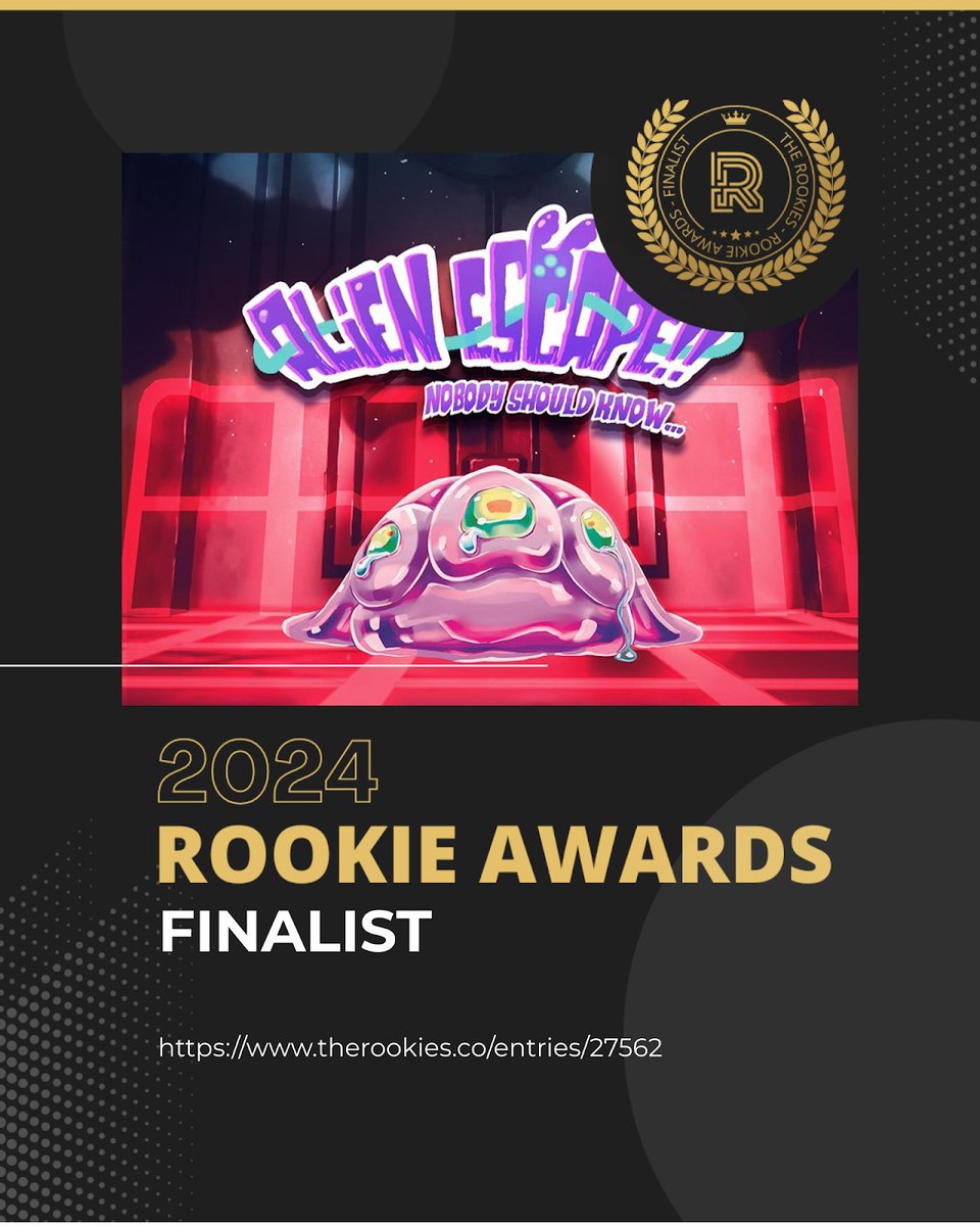 Alien Escape!!, mon jeu de fin d'études, a été sélectionné pour la finale des @RookiesAwards2024, aux côtés de 28 autres jeux. Toute l'équipe est absolument ravie et attend impatiemment la suite ! Grande fierté !