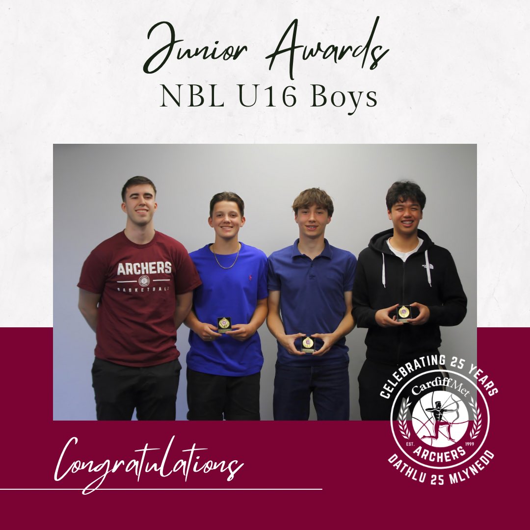 𝗝𝘂𝗻𝗶𝗼𝗿 𝗔𝘄𝗮𝗿𝗱𝘀

Congratulations to the winners from our NBL U16 Boys Team.

Defensive Player - Will  
Coaches Player - Shae
Most Improved Player - Luca
MVP - Elray  

facebook.com/share/p/6EYcMQ…

Da iawn, all! 

#ArcherFamily25